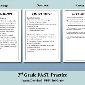 3rd Grade FAST Practice Packet, Reading Comprehension and Math Review, Test Prep for Florida Assessment, Printable Worksheets