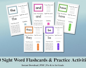 Sight Word Flashcards & Workbook: Kindergarten-1st Grade Reading (Printable PDF)