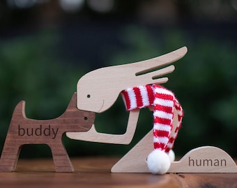 Personalized Wooden Pet Sculpture: Girl and Cat/Dog Decor