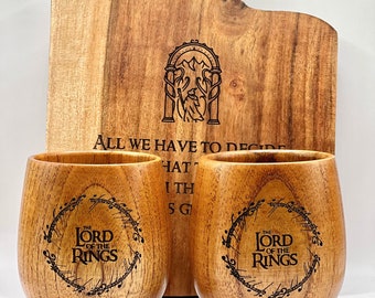 Engraved Lord Of The Rings Cup & Serving Board Gift Set