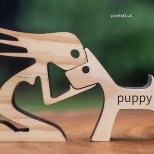 Personalized Small Girl and Dog Wooden Figurine. Ornament Decoration. Dark Edges. Free Shipping.