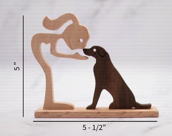Personalized Girl and Dog Wooden Figurine: Engraved Ornament Decoration
