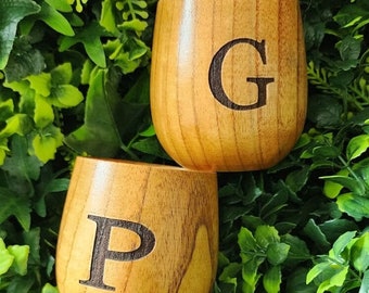 Monogrammed Whiskey and Wine Wood Cup. Perfect Gift By Units or Sets. Free and Fast Shipping in the U.S.