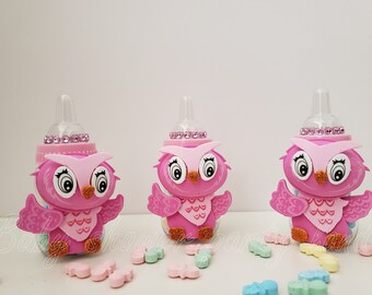 Baby Shower 12 Owl Favor Fillable Bottles Prizes Games Boy Blue Decorations