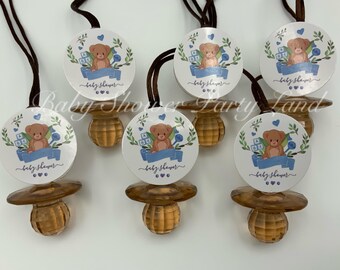 Baby Shower Teddy Bear Theme | A set of 12 Blue Diamond Cut Pacifier Necklaces Favors | It's a boy | Prize | Baby Shower Favors Decorations