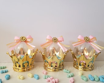 Little Princess | A set of 12 Gold Fillable Crowns | Baby Shower Decoration | It's a Girl | Favors | Prizes Decoration