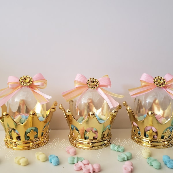 Little Princess | A set of 12 Gold Fillable Crowns | Baby Shower Decoration | It's a Girl | Favors | Prizes Decoration