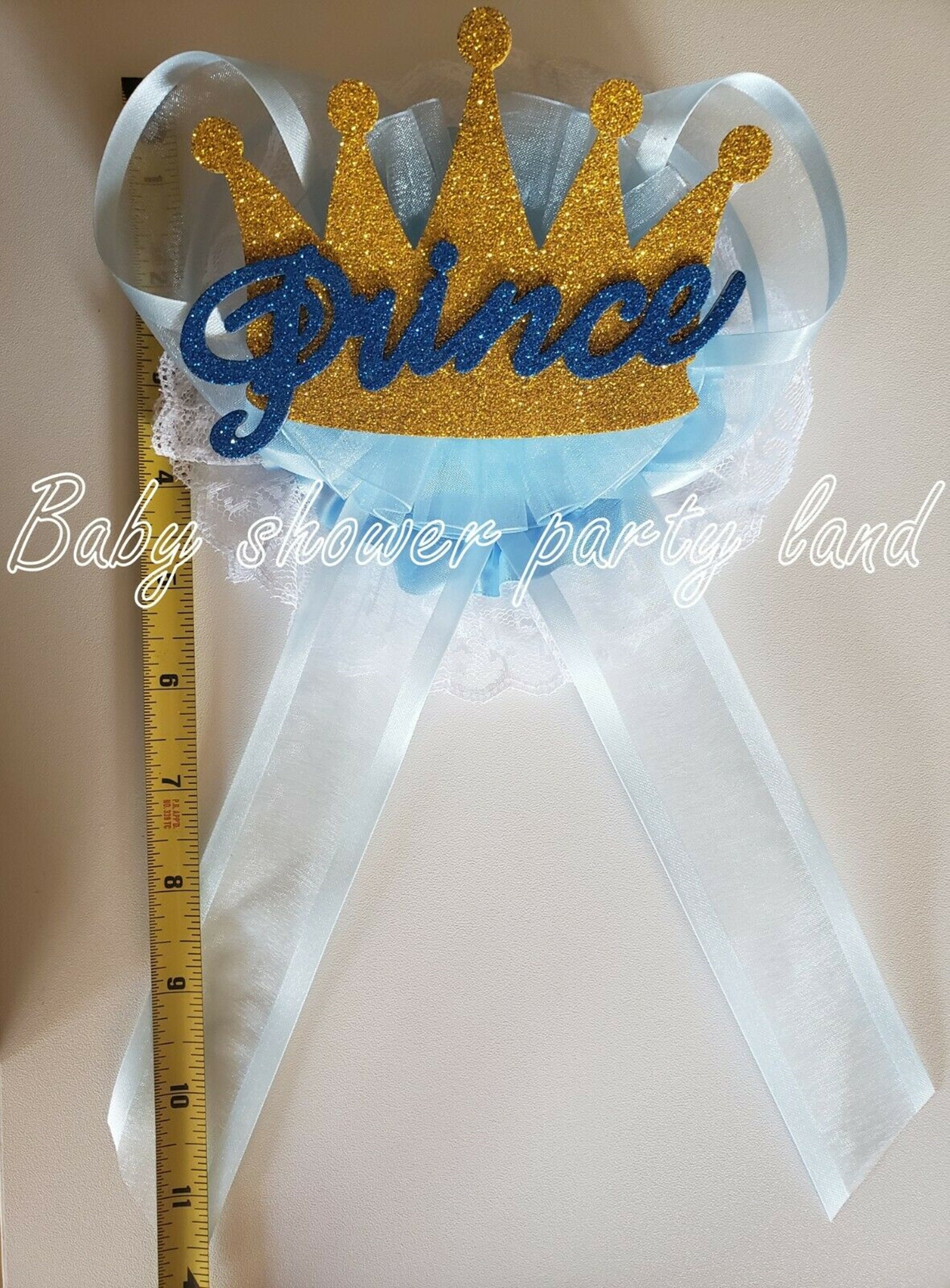thumbnail image 2 of Handmade Baby Shower Sash Set – It's A Boy Mom To Be Sash With Prince Crown & Blue Ribbon Corsage 2 of 5
