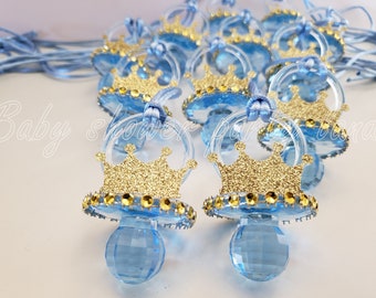 Royal Prince baby shower decorations | 12 Pacifier Gold Crown Necklace | Favor Prize Game | Boy Decoration | Recuerdos de Baby Shower