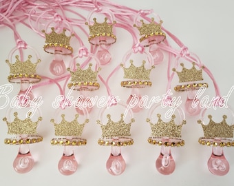 Princess Baby Shower Decorations | A set of 12 Princess Pacifier Necklace Favors | It's a Girl | Game | Prizes |