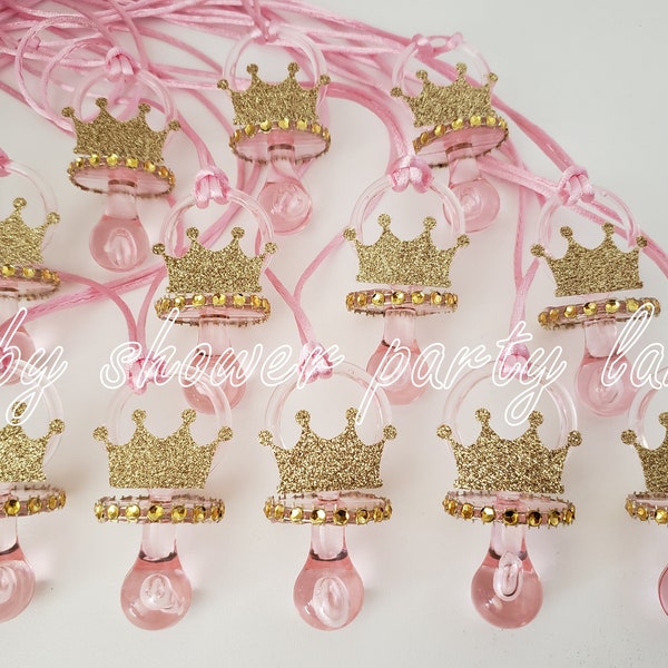Princess Baby Shower Decorations | A set of 12 Princess Pacifier Necklace Favors | It's a Girl | Game | Prizes |