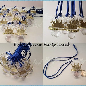 12 Royal Prince baby shower decorations Pacifier Gold Crown Necklace Baby Shower Favor Prize Game Boy Decoration Recuerdos de Baby Shower