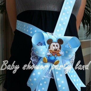 Baby Shower Mickey Mouse Mom To Be It's a Boy Sash Blue Ribbon and Corsage