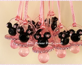Minnie Mouse Theme | A set of 12 Minnie Mouse Pacifier Necklace Favors | It's a Girl | Game | Prizes | Baby Shower Decoration