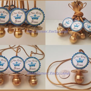 Royal Prince, A New Little Prince, Gold Prince 12 Diamond cut Pacifier Necklaces Game Favors BLUE GOLD It's a Boy, baby Shower Decoration