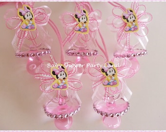 Minnie Mouse Theme | A set of 12 Minnie Mouse Pacifier Necklace Favors | It's a Girl | Game | Prizes | Baby Shower Decoration