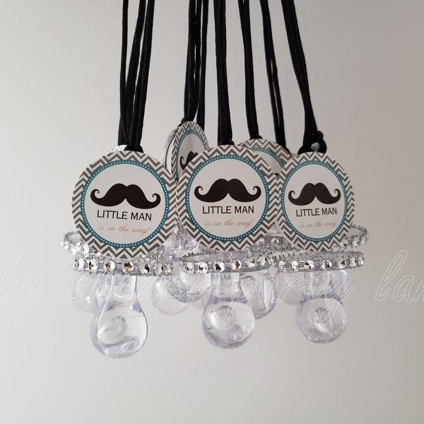 Little Man | A set of 12  Little Man with Mustache Pacifier Necklace Favors | Baby Shower decoration | Game Prizes | It's a Boy Gift | Prize