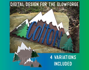 Berg förmige Nskindergärt Zeichen Digital Design Datei Baum Wald rustikale Kinder Baby Name - SVG - Glowforge Laser geschnitten