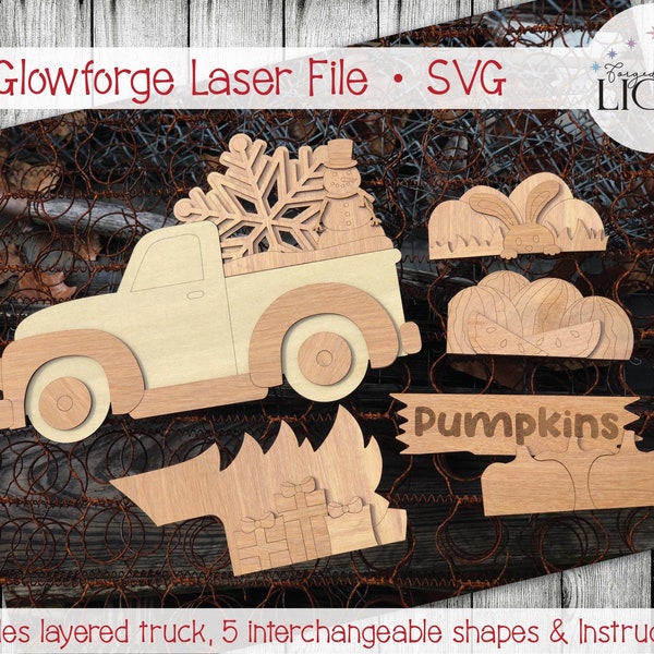 Interchangeable Truck - SVG Glowforge Laser Friendly File - Layered Vintage Truck Seasonal Holiday Designs - Farmhouse - Digital Design