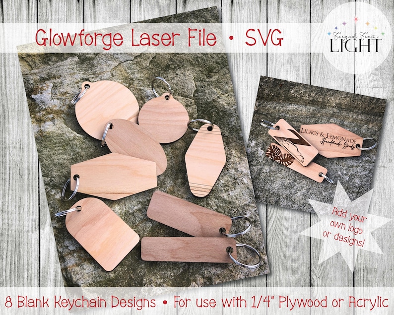 Download 8 Blank Keychain Designs SVG Glowforge Laser File Wood | Etsy