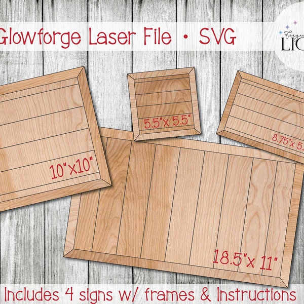Four Faux Shiplap Sign Backers with Mitered Frames - SVG Glowforge Laser File - Great for Farmhouse Signs and Tiered Tray Shelf Sitters!
