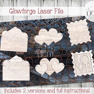 Valentine &quot;Love Letters&quot; Bunting Garland Banner Ornaments SVG Design File Glowforge Laser Friendly 3D Layered Scored Hearts Stamp DIY Decor