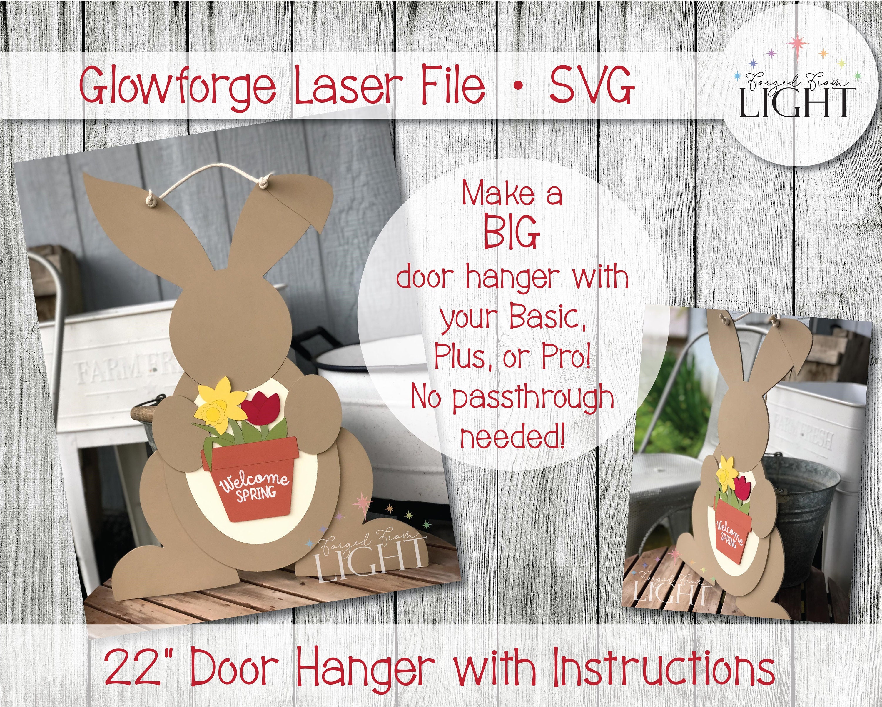 Easter Door Hanger - Glowforge SVG Laser File - 22" Easter Bunny Spring ...