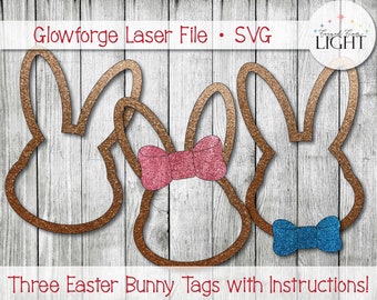 Easter Bunny Basket Tag - SVG Glowforge Laser File - Ready to Personalize - Name Rabbit Head Silhouette Wood Acrylic Cut DIY Spring Digital