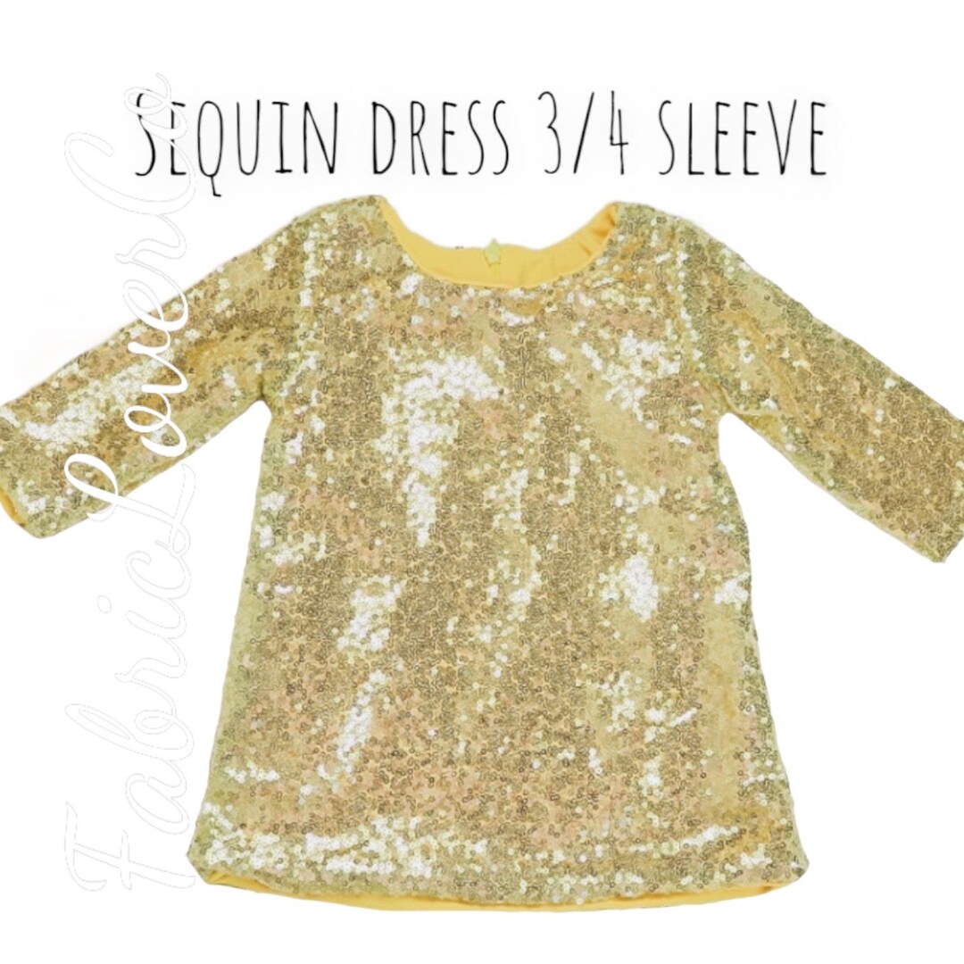 GOLD Sequin Baby Girl Sequin Dress 3/4 Sleeve - Etsy