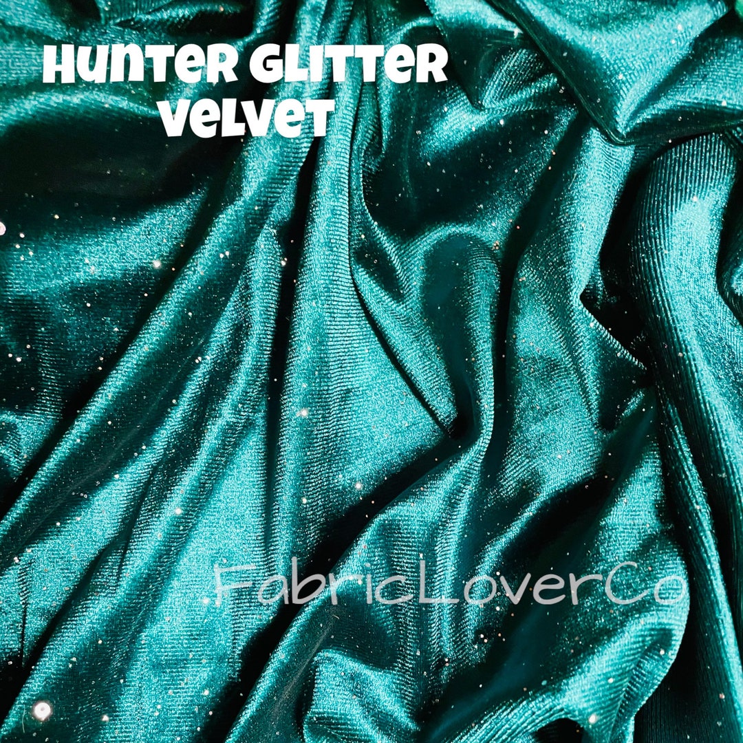 RTS Fabric, HUNTER GREEN Glitter Velvet Fabric by the Yard, Half Yard