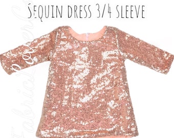 ROSE GOLD Baby Girl Sequin Dress 3/4 Sleeve