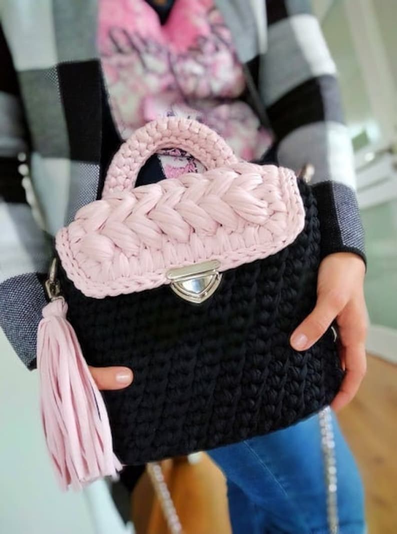 Black crochet marshmallow crossbody bag for woman Etsy