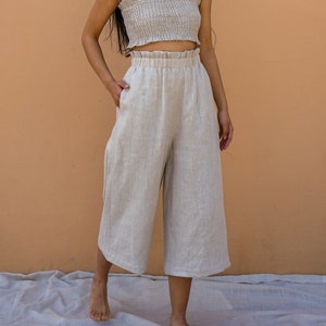 Linen Culotte Pants RUTH, Linen Pants for Woman, Wide Leg Softened Linen  Pants, Culottes for Women -  Singapore