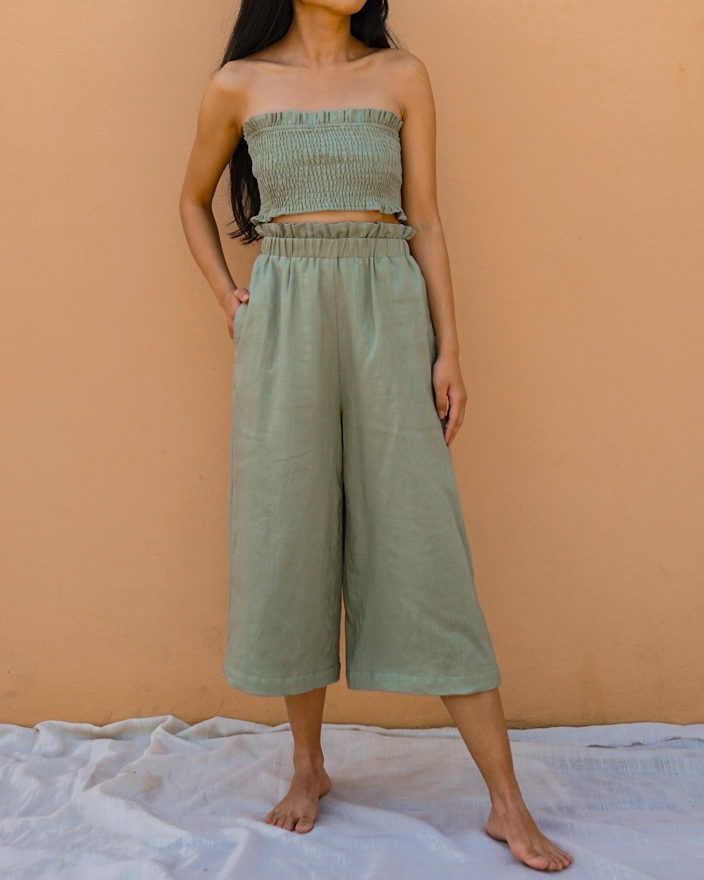 Casual Linen Culottes Pants 2in1 Women Sustainable 100 Linen With