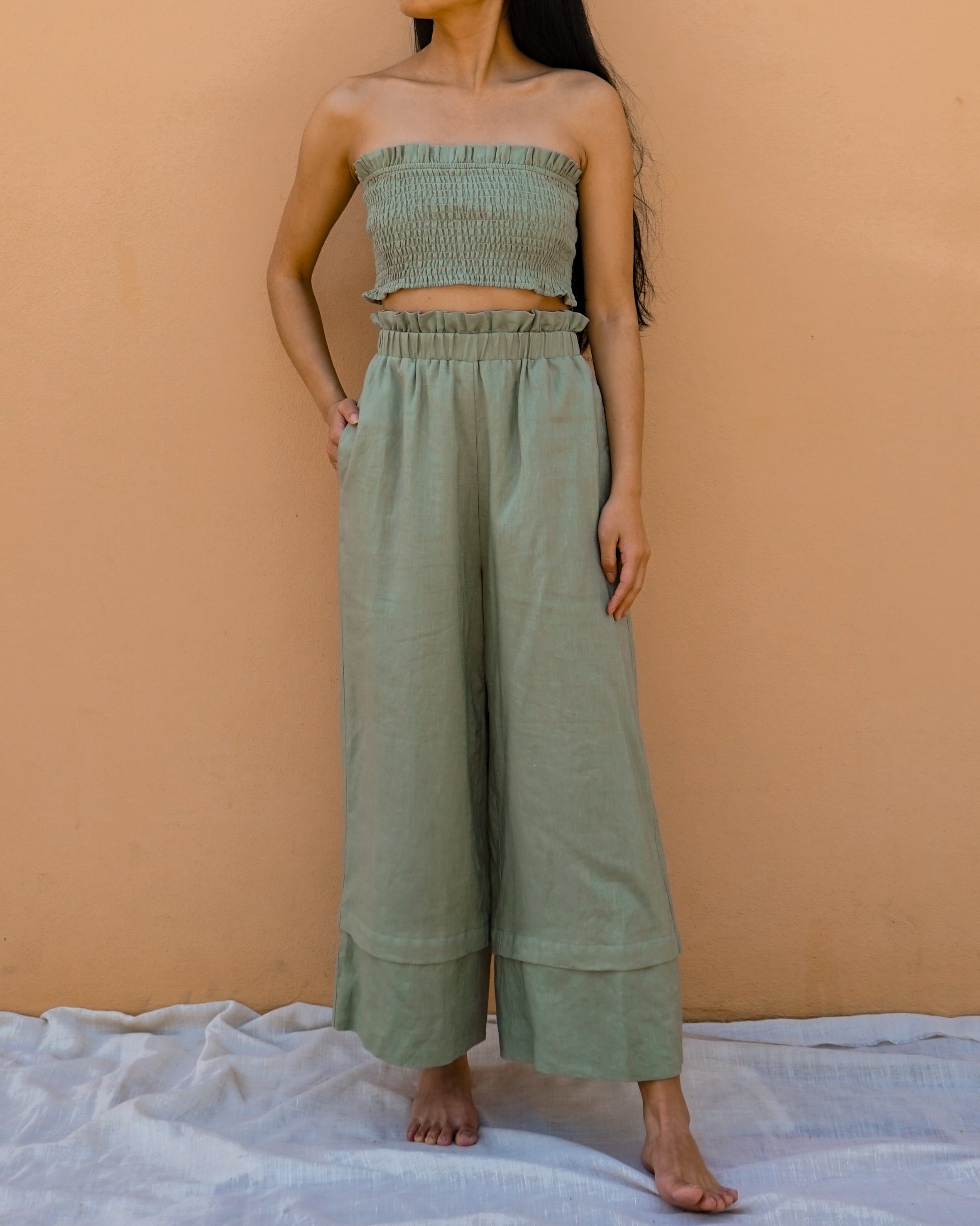 Casual Linen Culottes Pants 2in1 Women Sustainable 100 Linen With