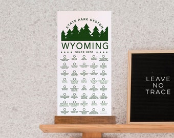 WY State Park Mounted Adventure Checklist WITH Pen and Stand / Travel Wyoming Gift / Hiker / Decor / Art / Camp / Stand Up Bucket List