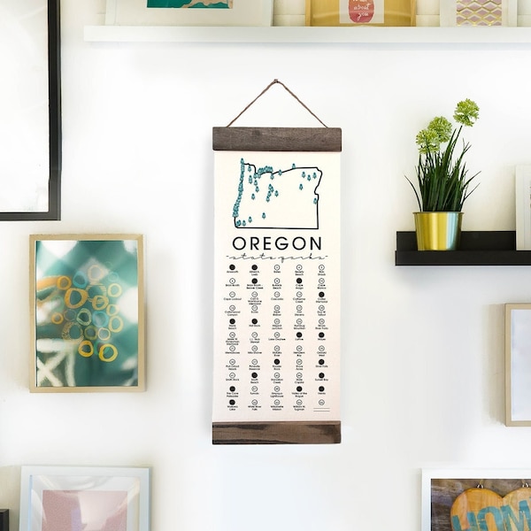 OR State Park Adventure Checklists WITH Pen // Oregon State // Canvas Hanging Sign // Handmade Gift // Experience Oregon // Explore