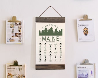 ME State Park Checklist WITH Pen // Travel Maine Adventure // ME Bucket List Vacation Hiking Gift // Maine Camp Explore Travel Decor