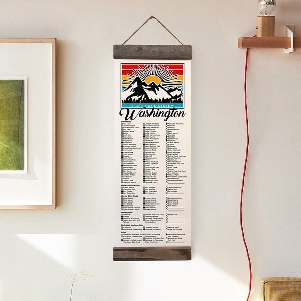 WA State Park Checklists WITH Pen // Washington State // Canvas Hanging Sign // Handmade Adventure Gift // Experience Explore Washington