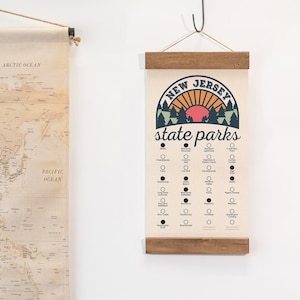 NJ State Park Checklists WITH Pen // New Jersey State // Canvas Hanging Sign // Handmade Adventure Gift // Experience Explore New Jersey