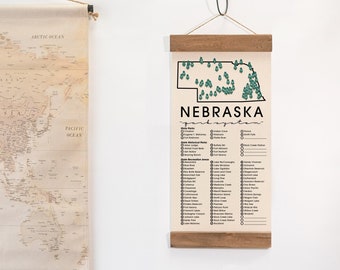 NE State Park Adventure Checklist WITH Pen // Nebraska State // Hike Travel // Bucket List Map Gift