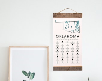 OK State Park Checklist WITH Pen // Travel Oklahoma Adventure // OK Bucket List Vacation Hiking Gift // Camp Explore Travel Decor