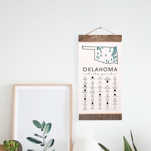 OK State Park Checklist WITH Pen // Travel Oklahoma Adventure // OK Bucket List Vacation Hiking Gift // Camp Explore Travel Decor