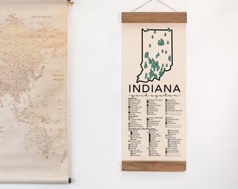 IN State Park Adventure Checklist WITH Pen // Indiana State Park // Travel Indiana Gift // Indiana Checklist // Hiker Gift // Wall Art Map