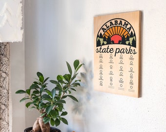 AL State Park Adventure Checklist WITH Pen // Alabama State Park // Travel Alabama Gift // Hiker / Art / Camp / Bucket List / Wood Print