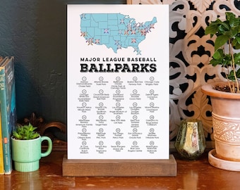 MLB Mounted Checklist with Pen // MLB Stadiums // Stand Up Sign // Handmade Baseball Gift // Tabletop Tent Bucketlist