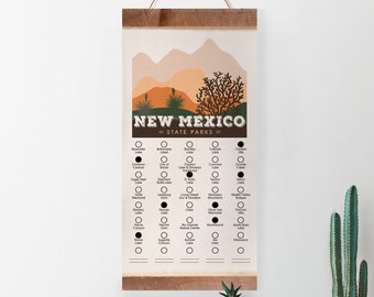 Liste de contrôle d'aventure dans les parcs d'État du Nouveau-Mexique avec stylo//parc d'état du Nouveau-Mexique//cadeau de voyage au Nouveau-Mexique//carte de liste de contrôle du Nouveau-Mexique//cadeau de randonneur