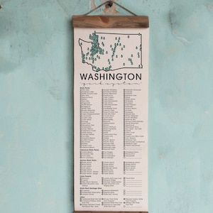 WA State Park Checklists WITH Pen // Washington State // Canvas Hanging Sign // Handmade Adventure Gift // Experience Explore Washington Map - Small