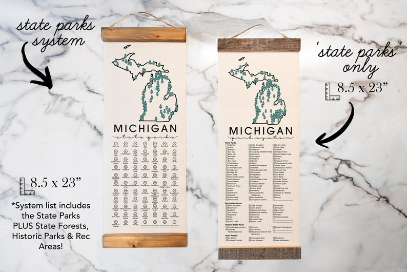 MI State Park Checklists WITH Pen // Pure Michigan // Travel Adventure list // Choose Your Design Map - Small