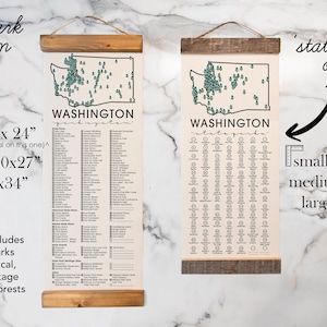 Listes de contrôle du parc dÉtat WA AVEC stylo // État de Washington // Panneau suspendu en toile // Cadeau daventure fait à la main // Expérience Explorez Washington image 9